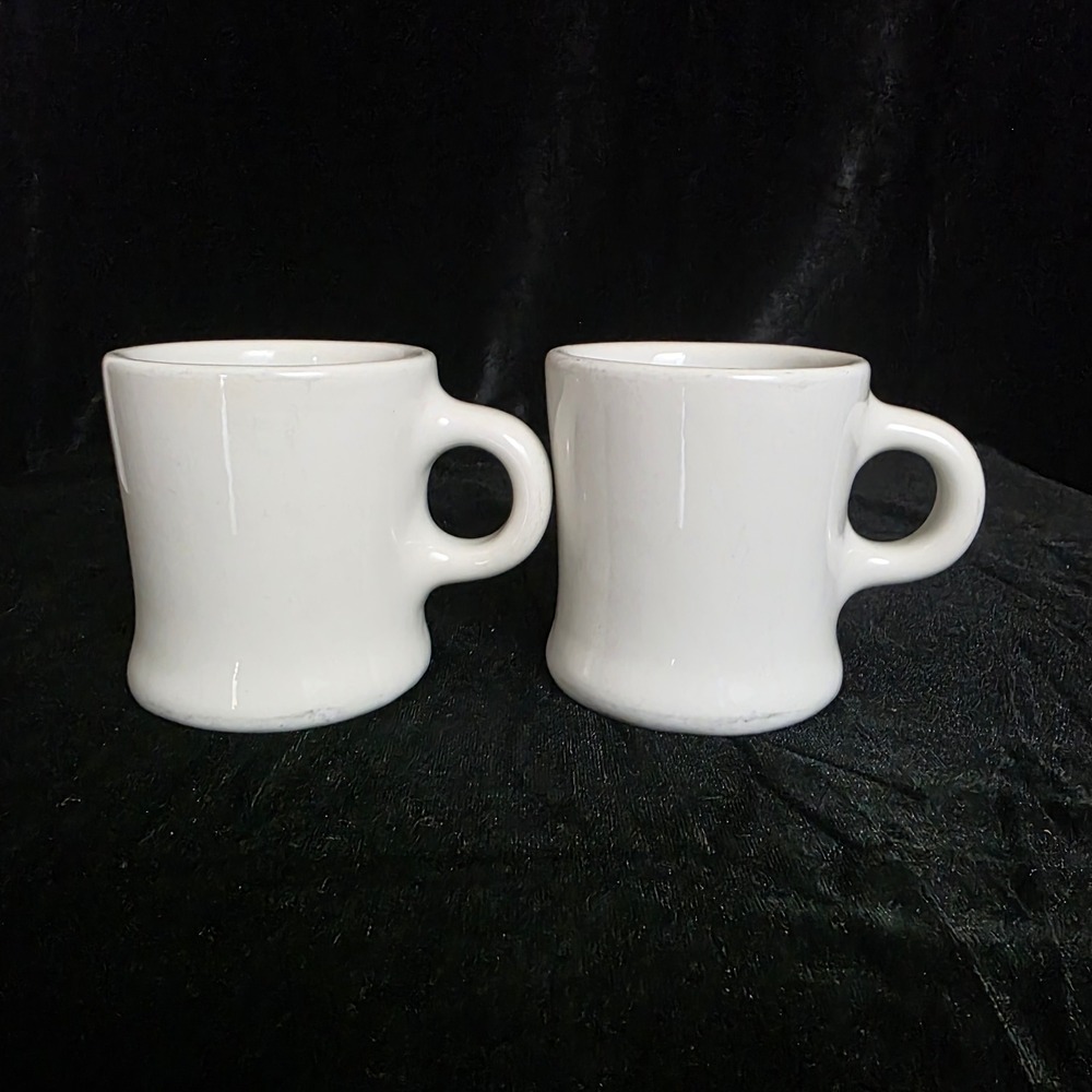 VTG Hall Chunky Heavy White Restaurant Diner Mugs Set of 2 USA Made Ironstone
